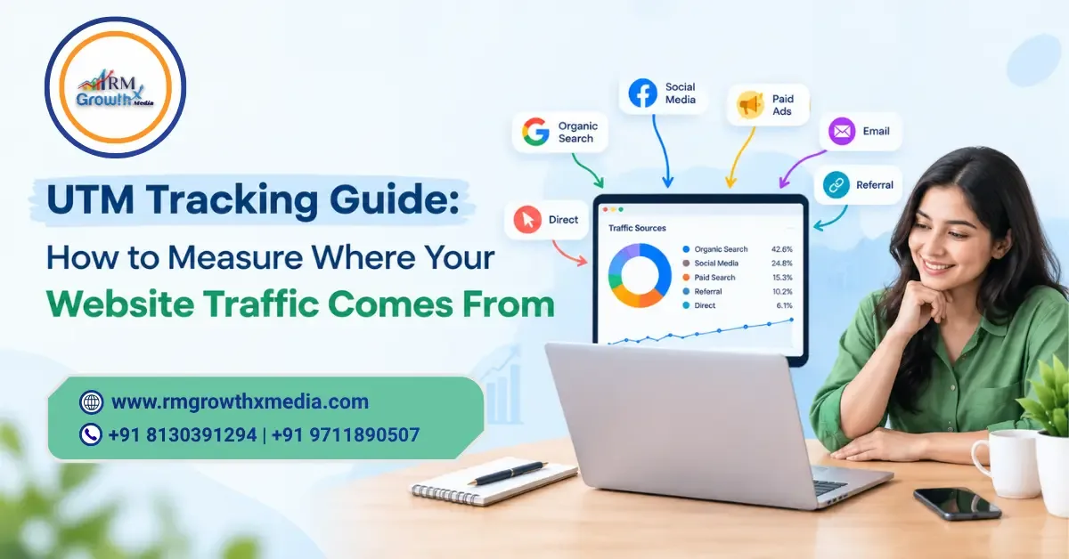 UTM tracking guide showing website traffic sources and campaign analytics